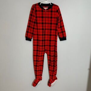 5/$25‎ Carters Red Black Buffalo Plaid Fleece Footed Pajamas Sleepwear Kids 5T
